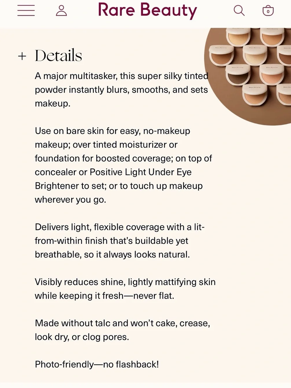 Rare Beauty Tinted Pressed Finishing Powder - Amber (Warm Brown)